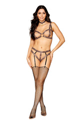 Leopard Print Lingerie Set Bralette Garter G-String Choker Hosiery